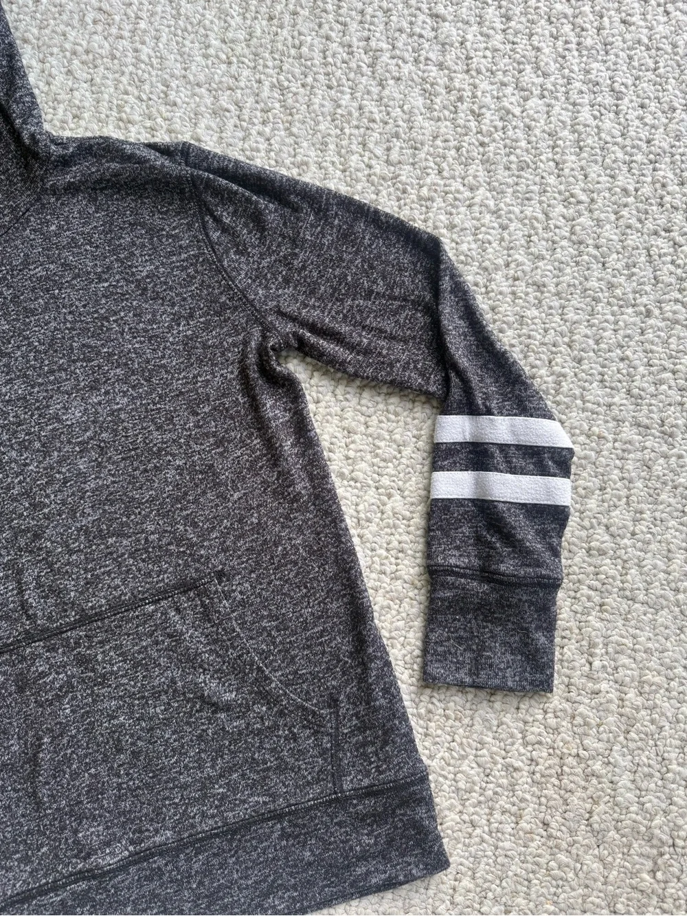 Youth Boys’ Dark Gray Hooded Pullover with Sleeve Stripes